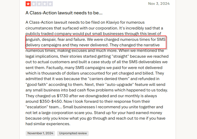 Klaviyo's Trustpilot review