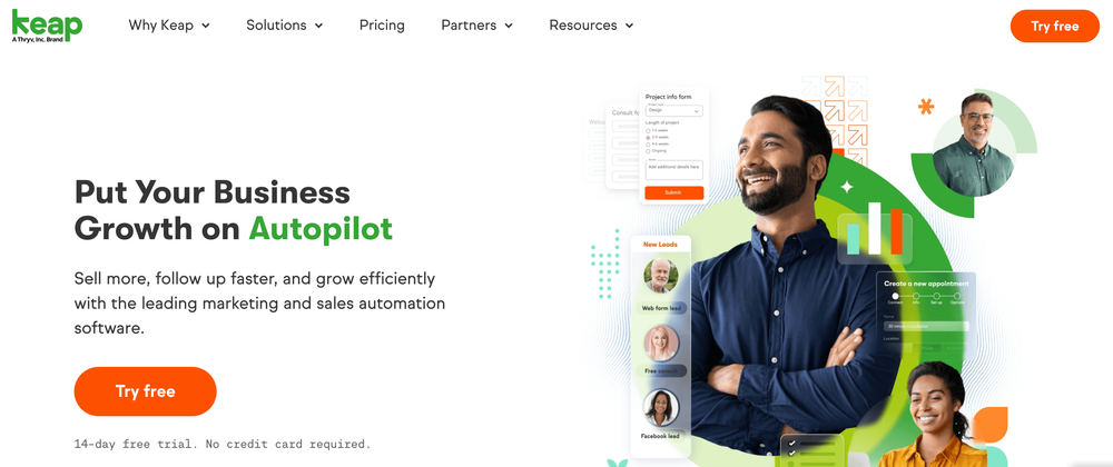 Screenshot of Keap home page