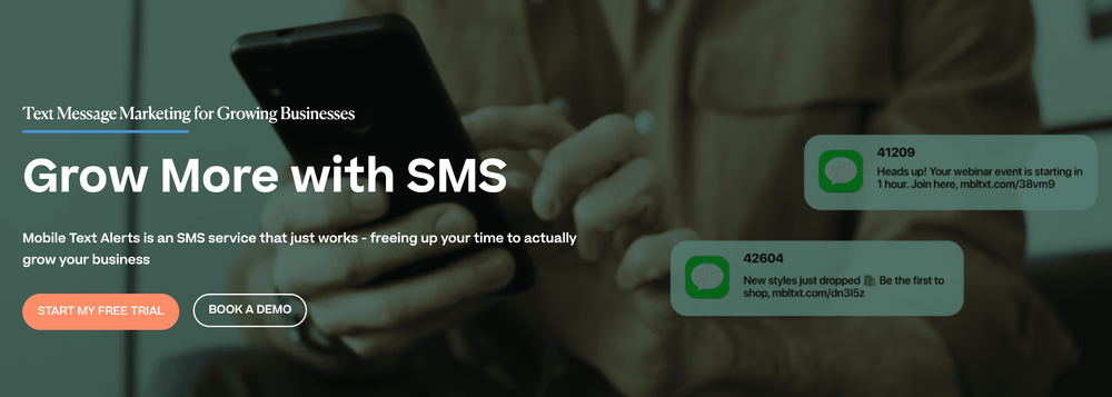 Screenshot of Mobile Text Alerts home page