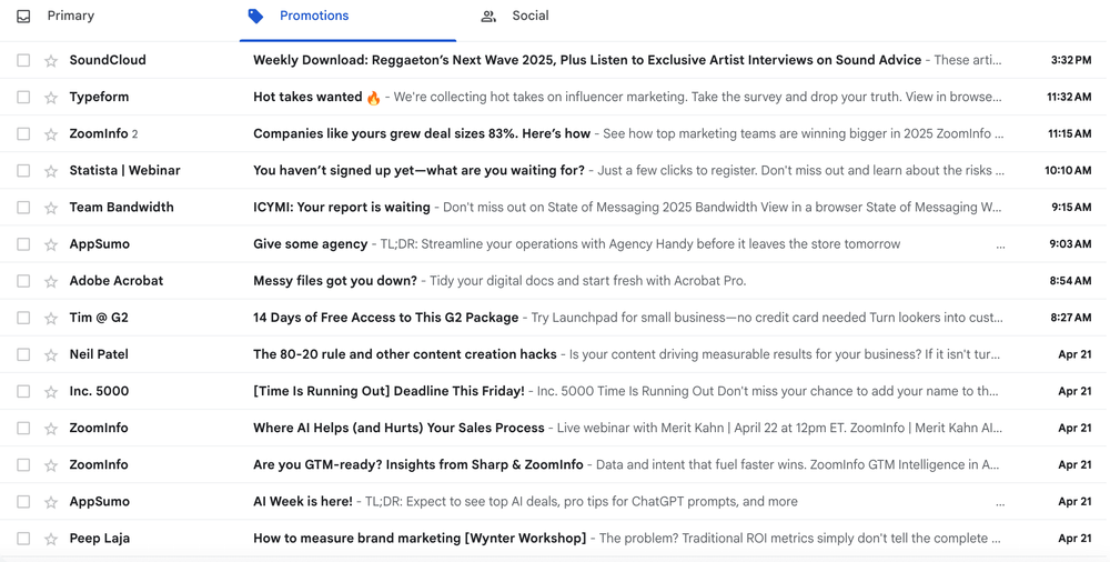 Someone's Promotions inbox