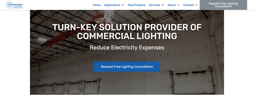 Screenshot showing Relumination home page