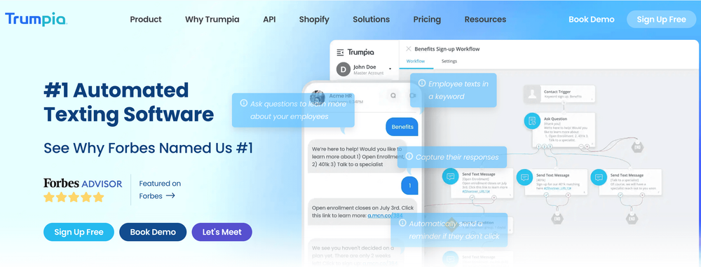 Screenshot of Trumpia home page