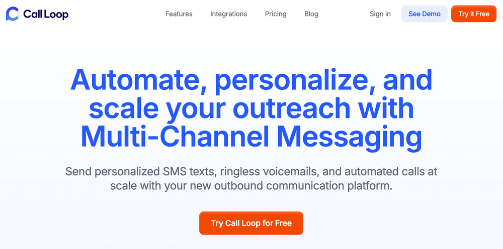 Screenshot of Call Loop home page
