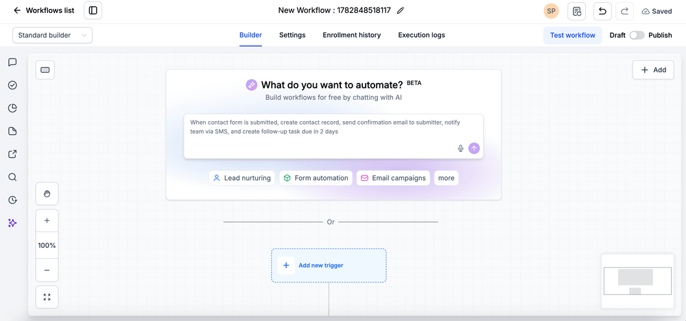 Screenshot of HighLevel's workflow feature