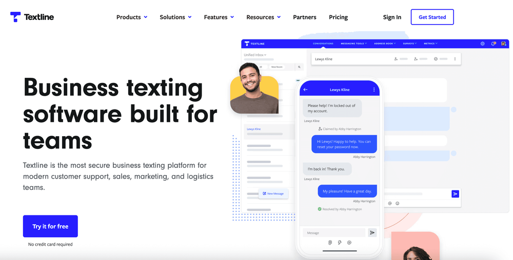 Screenshot of Textline home page