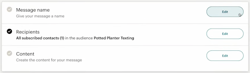 Screenshot of Mailchimp's Edit button for SMS