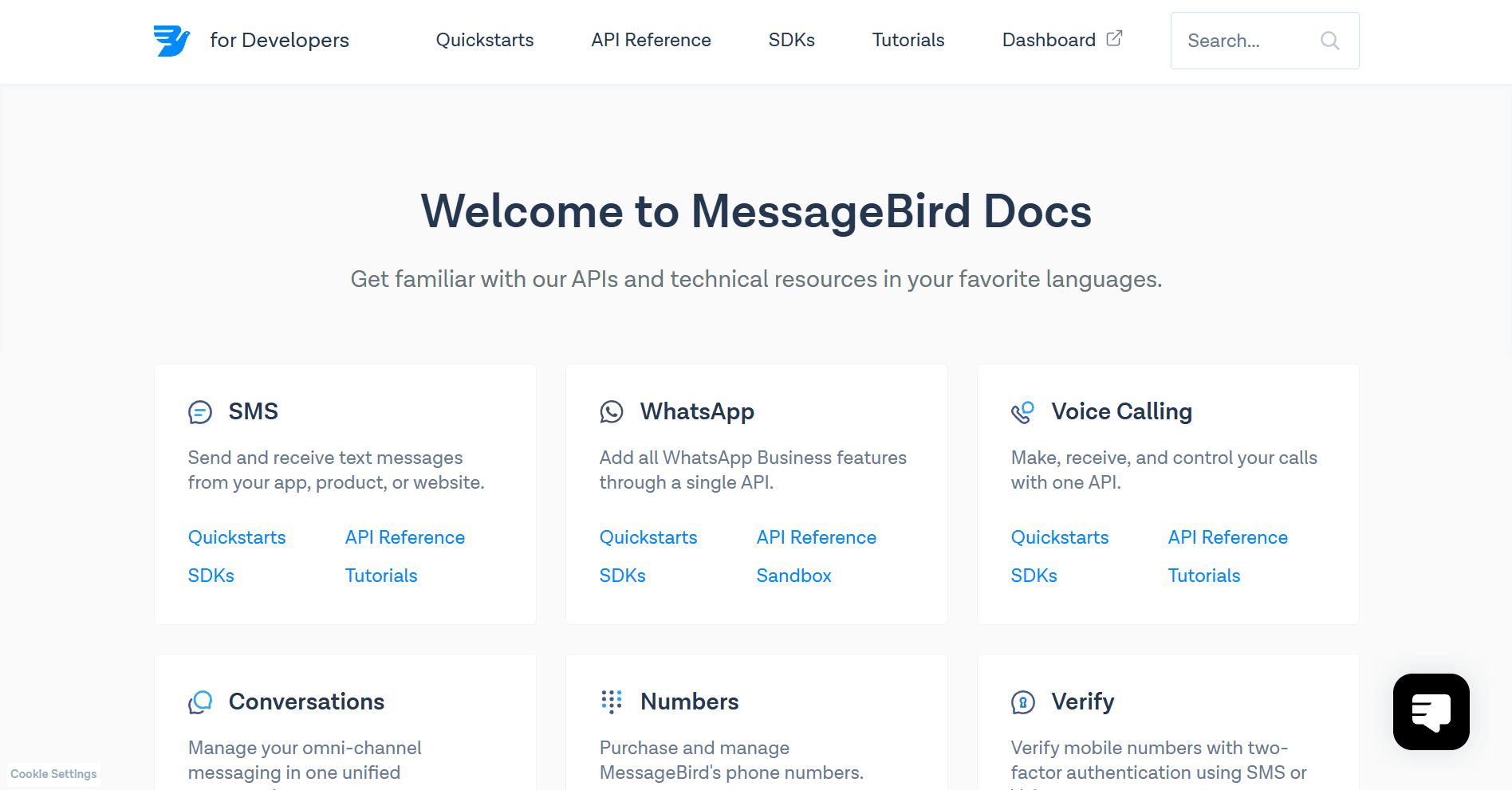 Screenshot of MessageBird page