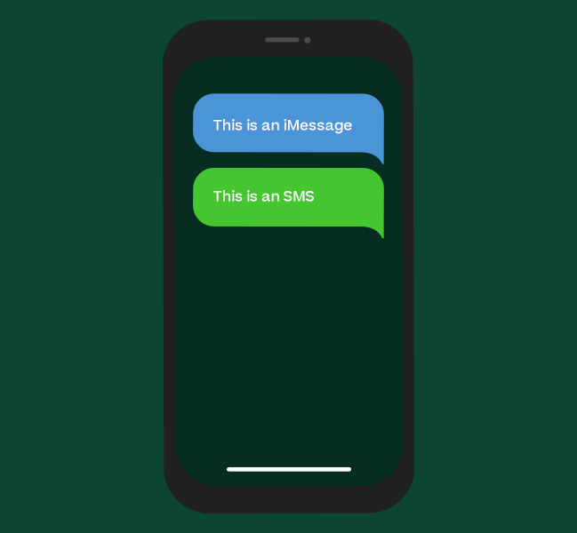 Phone showing iMessage vs SMS