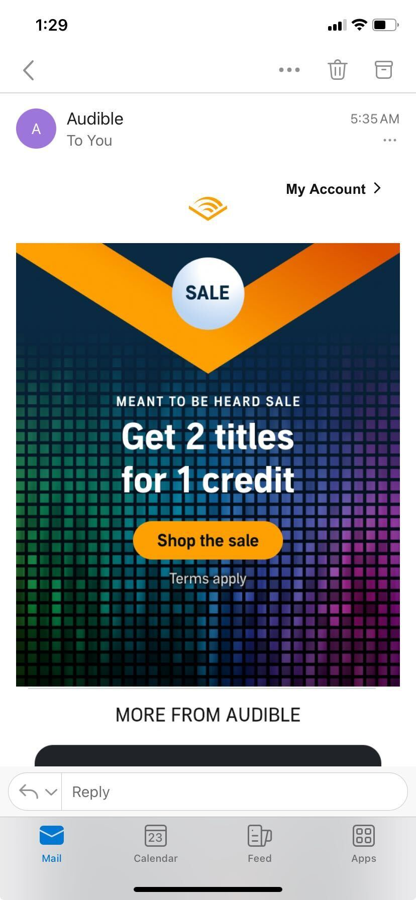 Email ad for Audible