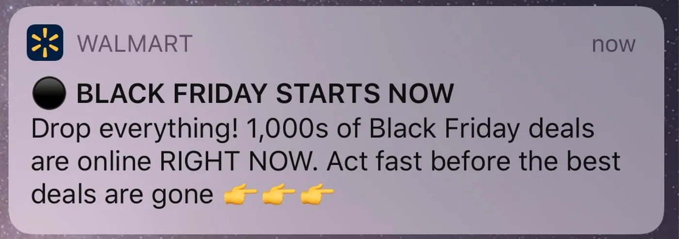 Push notification for walmart