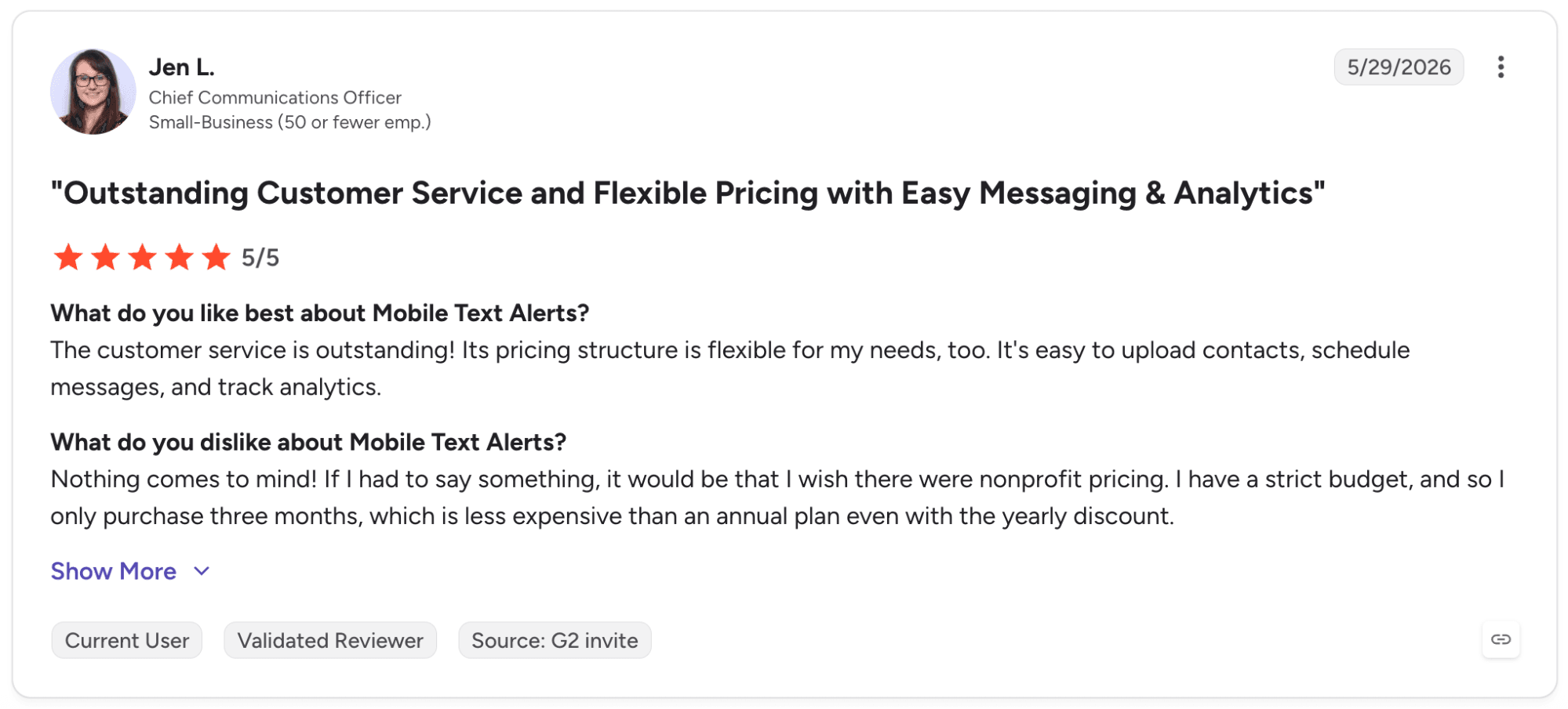 Review of Mobile Text Alerts from G2