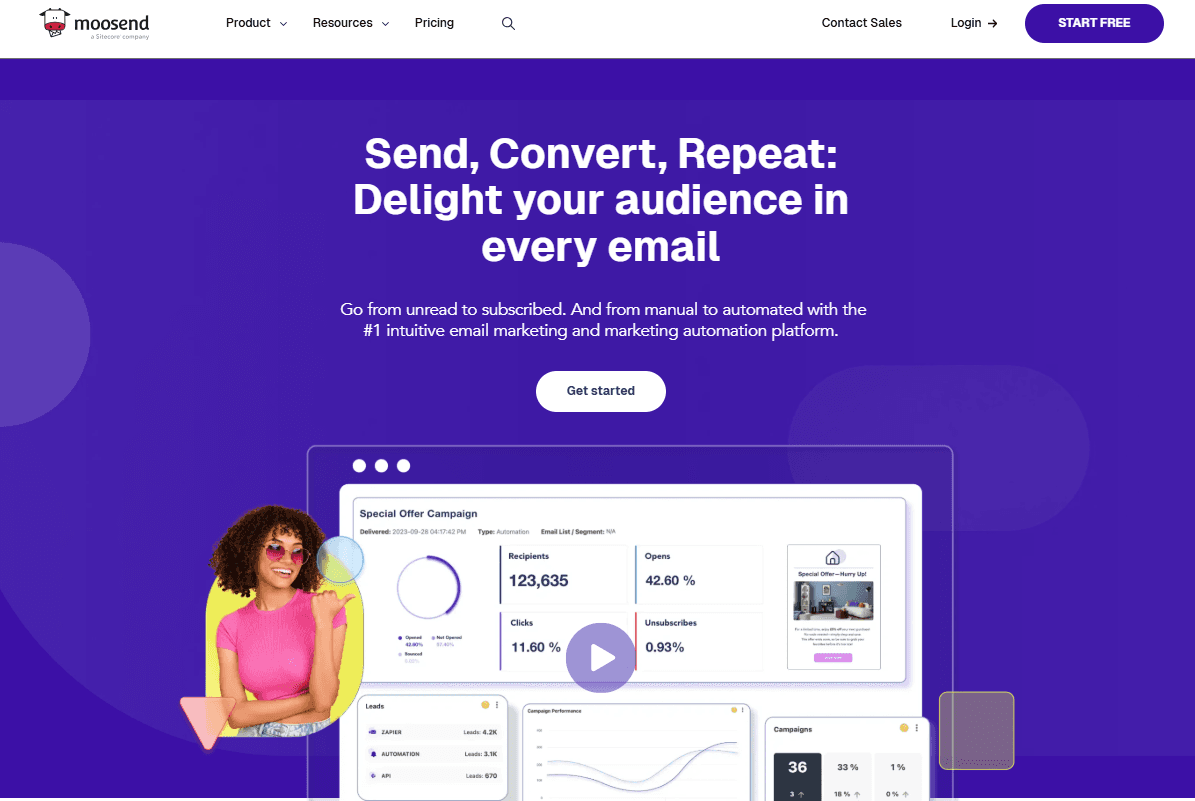 Screenshot of Moosend home page