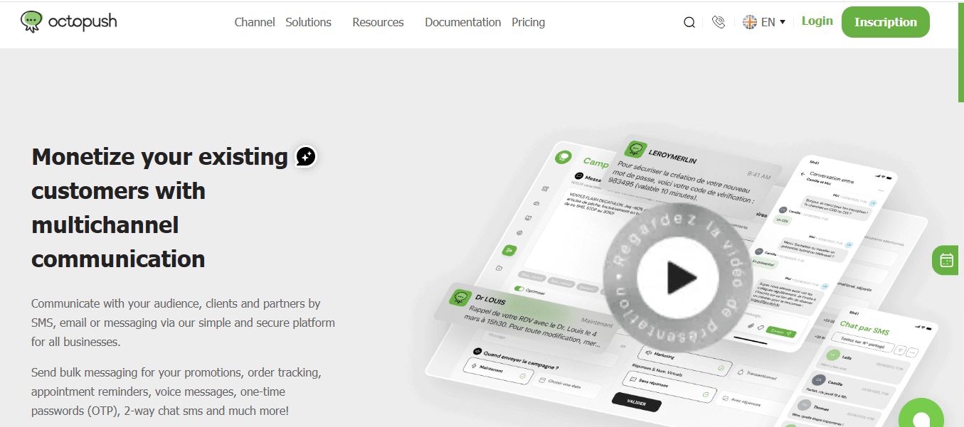 Screenshot of Octopush home page