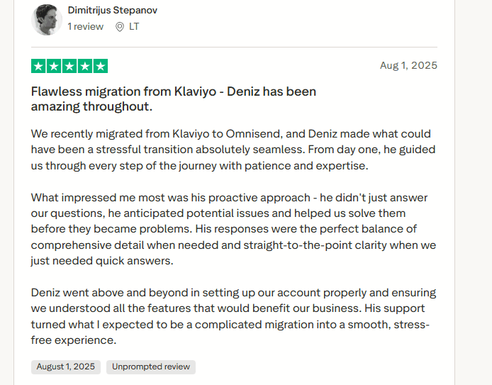 Omnisend's customer service review