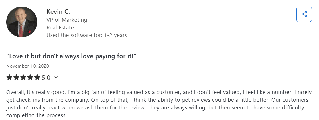 Screenshot of Podium review