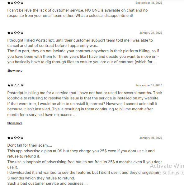 Postscript's customer service reviews