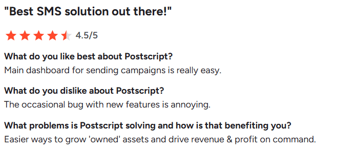 Screenshot of Postscript review from G2