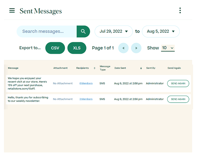 Sent Messages report