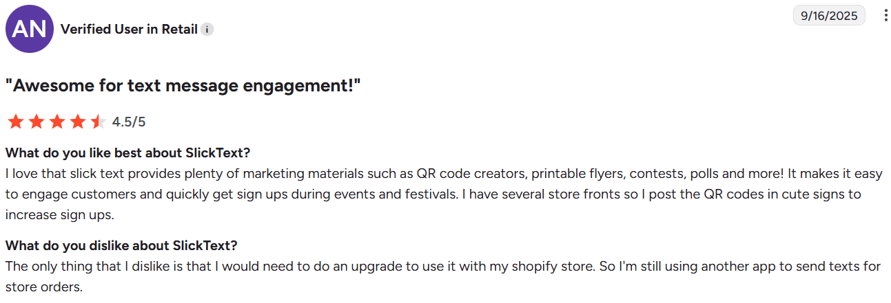 Screenshot of SlickText review