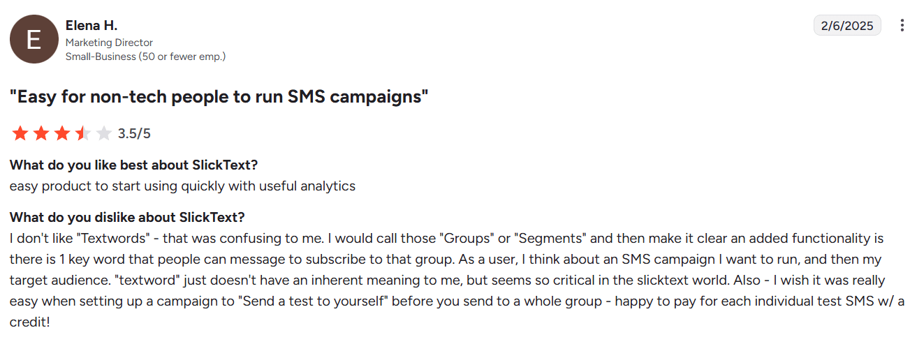 Screenshot of SlickText review