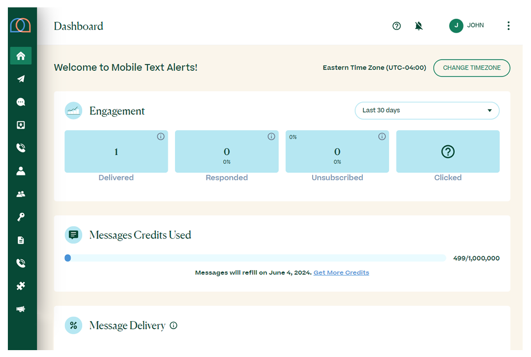 Screenshot of dashboard