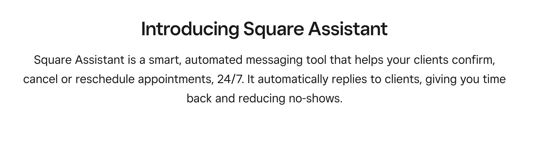 Screenshot of Square Assistant landing page