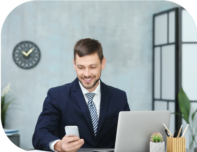 Business man on phone using text repeater
