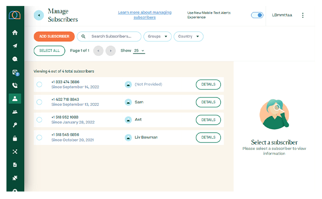 Manage subscribers