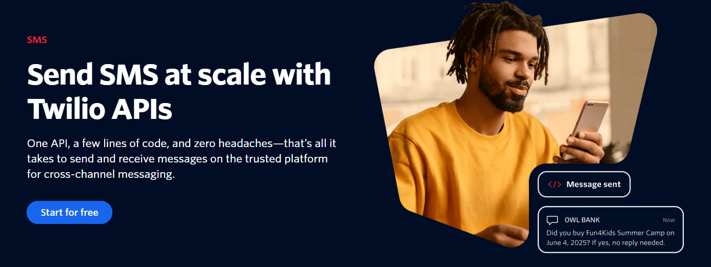 Screenshot of Twilio API home page