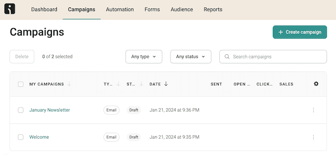 Omnisend dashboard